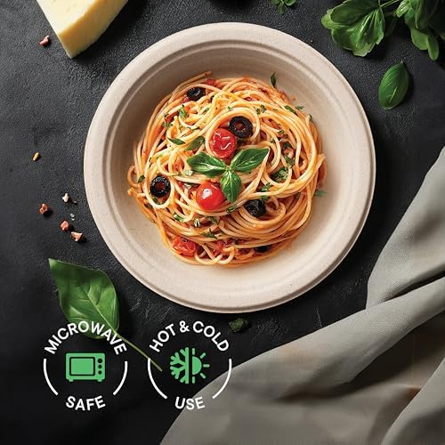 100% Compostable Deep Dish Plates - 9 Inch [125-Pack] Heavy Duty Brown