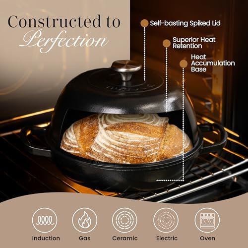 Enamelled Cast Iron Dutch Oven Pot – Dutch Oven For Sourdough Bread Baking – Cast Iron Bread Pot – Black, 6 Quarts, 26cm – by Nuovva