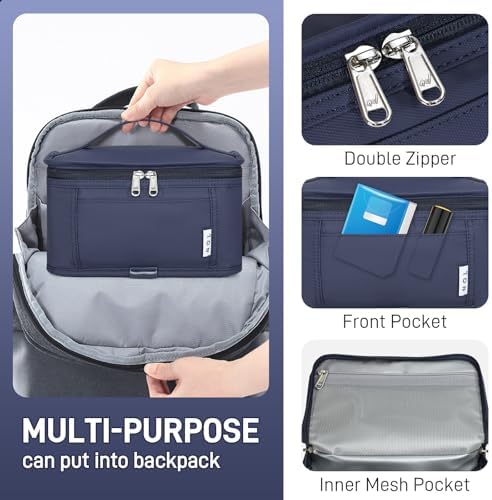 NOL Mini Insulated Lunch Bag for Women Men Kids | Small Leakproof Reusable Lunch Tote | Fits 6 Cans 330ml | Thermal Cooler for Work School Picnic Camping, Navy blue