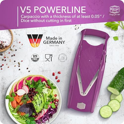 Börner Mandoline Slicer V5 (Starter Set) • Vegetable V-Slicer for Slices, Sticks & Dices in Various Sizes • With Stainless Steel V-Blade • Adjustable Kitchen Slicer • Color: Purple