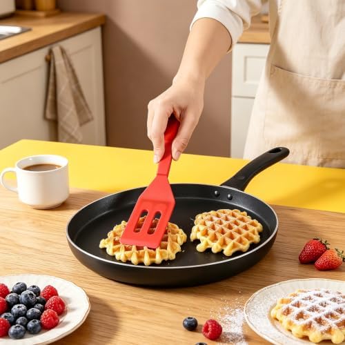 【2 Pack】Kunovo Small Spatula for Nonstick Cookware Mini Spatulas for kitchen Use,Heat-Resistant Silicone Thin Spatula Cooking Baking (Red-2)