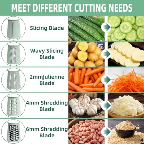 Rotary Cheese Grater with Handle, 5 Replaceable Blades(Green)