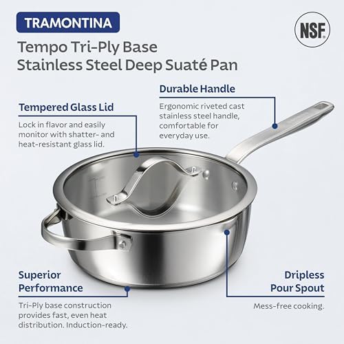 Tramontina Tempo Tri-Ply Base Stainless Steel 3.5-Qt Saute Pan with Lid