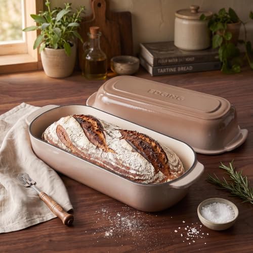 EDGING CASTING Enameled Cast Iron Loaf Pan with Lid, Bread pan, Dutch Oven Bread pan for Homemade Sourdough Bread Baking, 12.5x5.5 inch, 5qt, Mocha