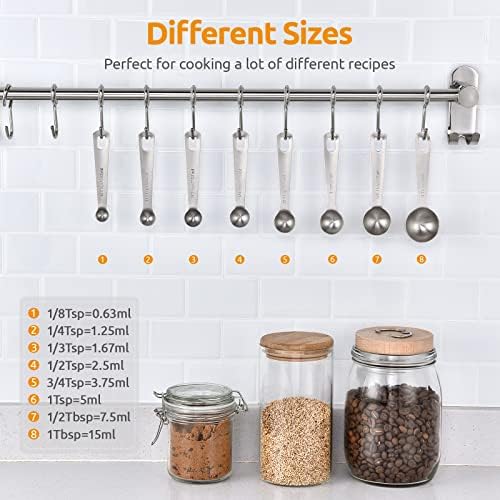 U-Taste 18/8 Stainless Steel Measuring Spoons Set of 8, Teaspoon Tablespoon