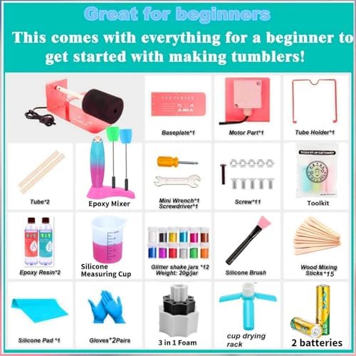 Cup Turner for Crafts Tumbler,Tumbler Turner DIY Glitter Epoxy Resin Tumblers,Epoxy Resin Mixer Attachment with Silent Motor Two-Way Rotation Silicone Pad, Cup Spinner (Epoxy Resin Kit)