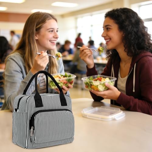 GASSDA Lunch Box for Women Insulated Lunch Bag Women Adult Cute Lunch Bags Reusable Lunchbox Cooler Tote Bag for Work Picnic (Black and white stripes)