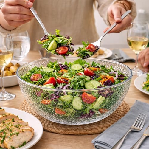 Lillian Collection Stunning Clear Plastic Round Hammered Bowl - 15" (4 Pc.) - Unique Textured Design - Perfect for Parties & Displays