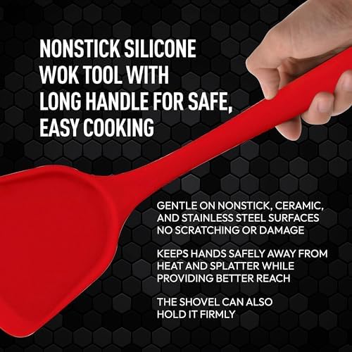Helen's Asian Kitchen Silicone Wok Turner and Stir Fry Spatula, 13-Inches, Red