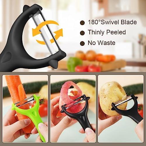 AUAUY 2Pcs Potato Peeler, Y-Shaped Swivel Vegetable Peeler, Black+Green