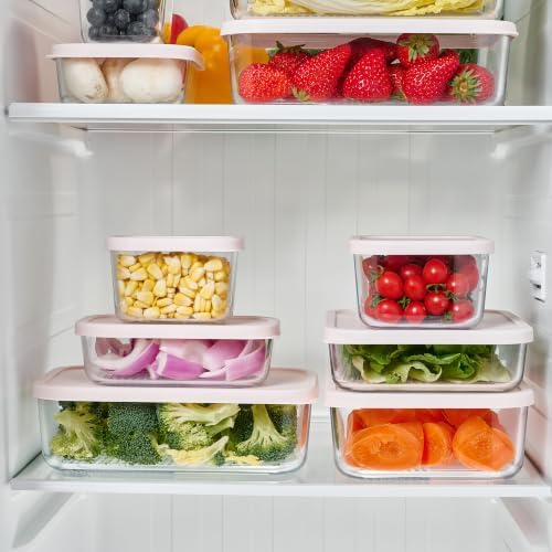Glass Food Storage Containers with Lids — 6 Piece — 26.5 oz & 40.57 oz Glass with BPA-Free Leak Resistant Stackable Lids — Microwave, Oven & Dishwasher Safe — Ideal for Meal Prep & More Berry Blush