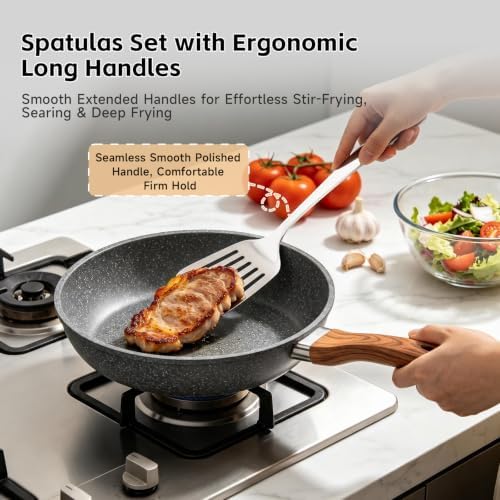 2PCS Stainless Steel Spatula, Solid & Slotted Metal Turner for Kitchen Use