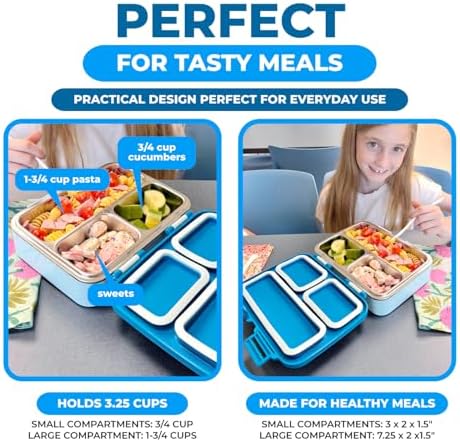 kinsho Stainless Steel Bento Box Lunch Container for Boys Kids, Blue