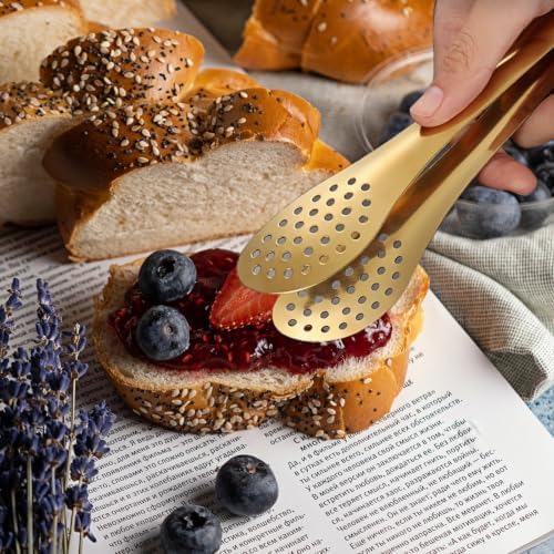 2 Pack Stainless Steel Cooking Tongs, 9 Inch Metal Kitchen Food Serving Tongs for Salad, Bread, Barbecue, Catering, Banquet, Party
