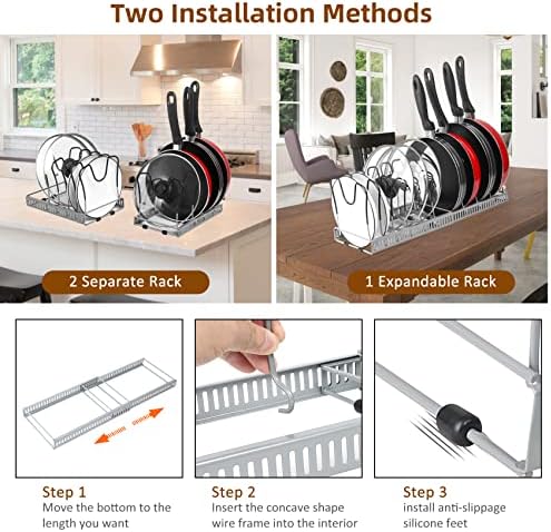 ROOHUA Pot and Pan Lid Organizer Rack for Under Cabinet, Grey