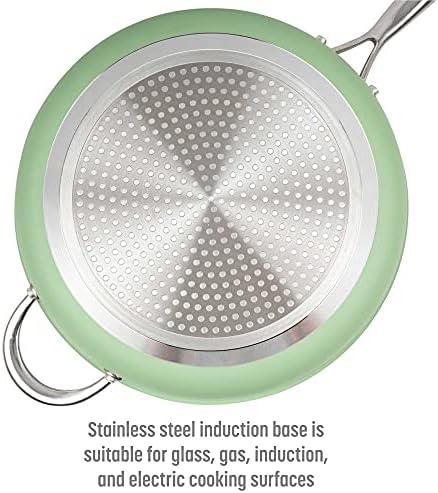 Goodful Ceramic Nonstick Deep Saute Pan with Lid, Dishwasher Safe Pots and Pans, Comfort Grip Stainless Steel Handle, Skillet Frying Pan Made without PFOA, 4-Quart, Green