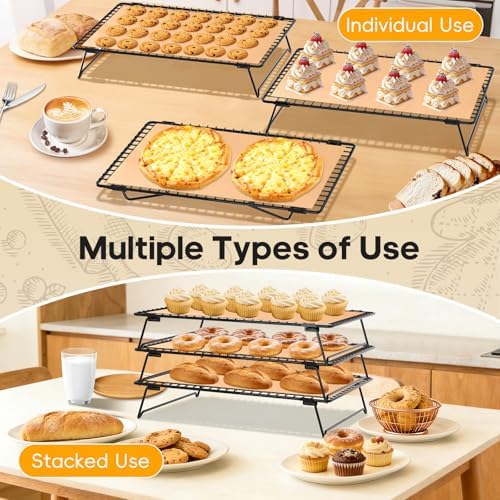 3-Tier Baking Cooling Rack with Legs, 13"x 9" w/50 Parchment Paper