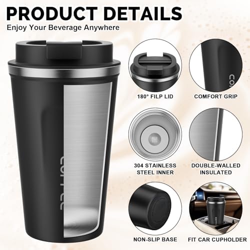 MOMSIV 17oz Travel Coffee Mug, Insulated Coffee Cup with Leakproof Lid