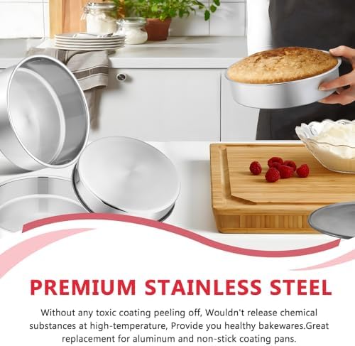 P&P CHEF 8 Inch Cake Pan Set of 2, Stainless Steel Round Baking Cake Pans