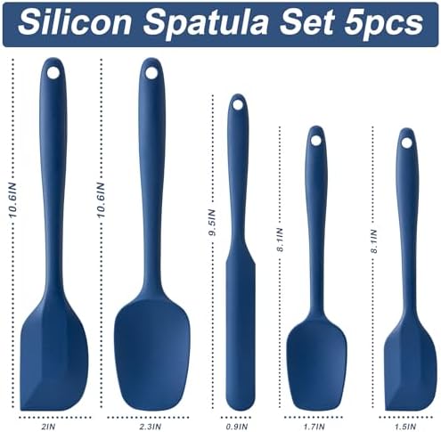 Silicone Spatula Set,5 Piece Food Grade Rubber Spatulas,Navy Blue