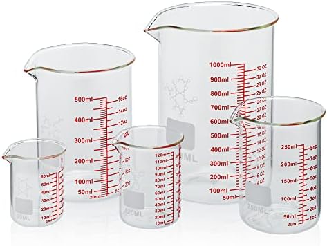 High Borosilicate Glass Measuring Cup Set-V-Shaped Spout,Includes 60ml(2OZ), 120ml(4OZ), 250ml(8OZ), 500ml(16OZ), and 1000ml (32OZ) for Kitchen or Restaurant, Easy to Read