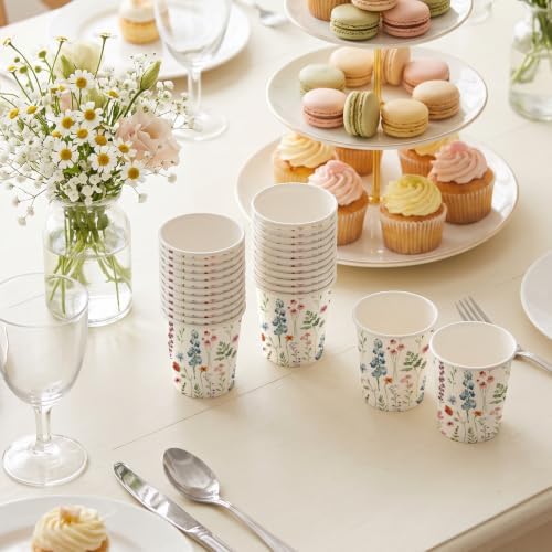 RUSPEPA 3oz Wildflower Paper Cups, 100 Pack Wild Flower Design Disposable Small Party Cup for Bathroom, Mouthwash, Espresso, Wedding, Bridal Shower, Baby Shower, Mother's Day, Garden Party Supplies