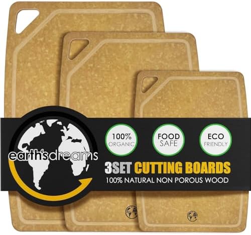 Composite Wood Cutting Board Set of 3, Built In Juice Groove