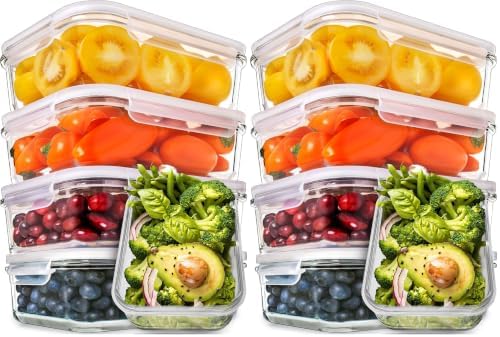 PrepNaturals 10 Pack 30 Oz Glass Meal Prep Containers - Dishwasher Microwave Freezer Oven Safe - Glass Storage Containers with Lids (Multi-Compartment)