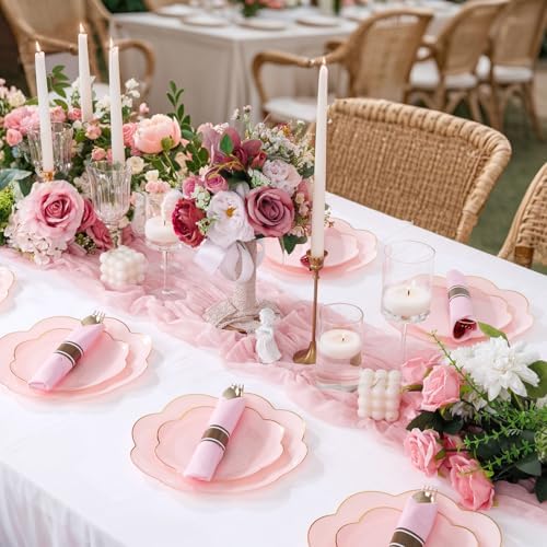 Supernal 30 Pack Gold Plastic Silverware Set with Pre Rolled Pink Napkin