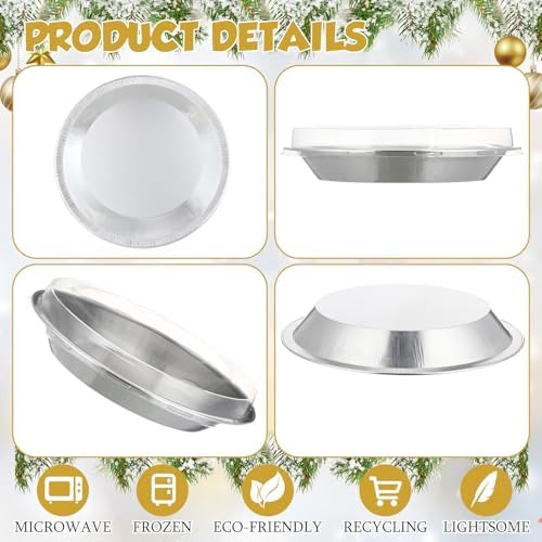 10 Pack 9 Inch Heavy Duty Aluminum Pie Tins with Lid, Silver