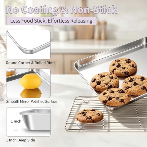 TeamFar Stainless Steel Toaster Oven Pan with Rack Set, 10.5"x 8"x 1"