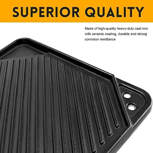 GGC Reversible Cast Iron Griddle, 20" x 10.5" Rectangular Griddle Pan