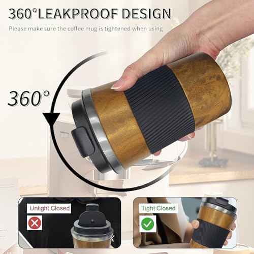 Insulated Travel Coffee Mug, Stainless Steel Coffee Cup with Leakproof Lid