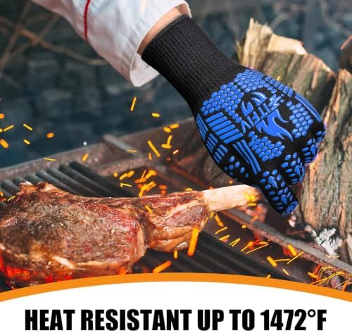 BBQ Gloves, 1472°F Heat Resistant with Silicone Grip Oven Mitts