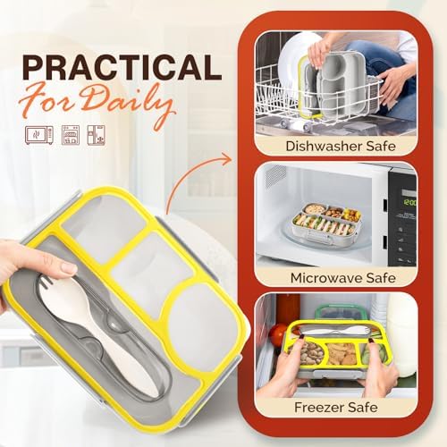 Lunch Box Set Bento Box, 4-Compartment Lunch Containers,High Capacity Lunch Tote Bags for Work, Travel, Outdoor (Grey)