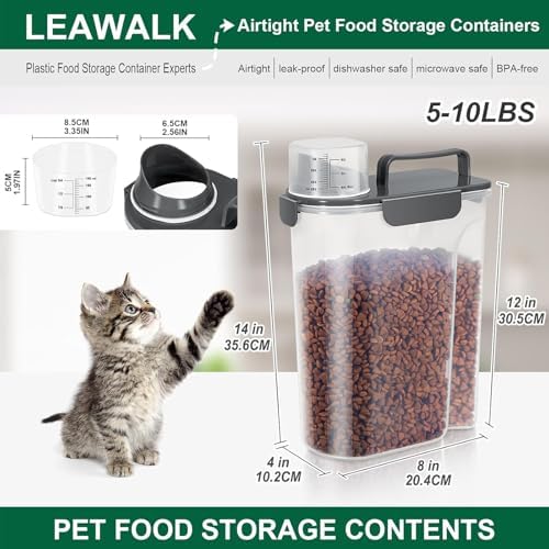 LEAWALK 5Lbs Airtight Cat Dog Food Storage Container with Upgraded Large Nozzle BPA-Free, Pet Food Storage Containers for Rice, Grain, Pet Food, Flour, Dog Treat Storage (Dark Gray, 5L-1pack)