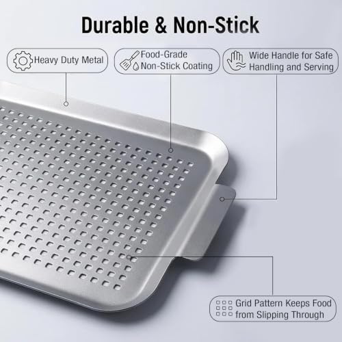 Grill Topper Grilling Pans Set of 2, 17"x10" and 13.3"x7.4"