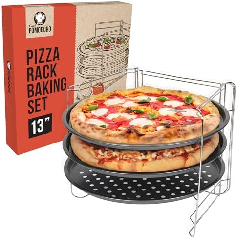 Chef Pomodoro Pizza Rack and Pan Baking Set, 13 Inch Foldable Cooling Stand