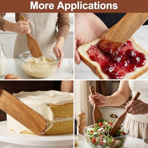 2 Pcs Wooden Spurtle for Sourdough Starter Acacia Wood Thin Spatula Scraper