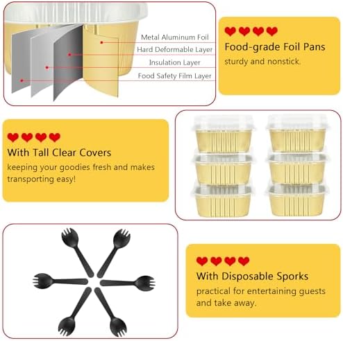 LNYZQUS 5oz Mini Cake Pans with Lids and Spoons, Disposable Brownie Tins