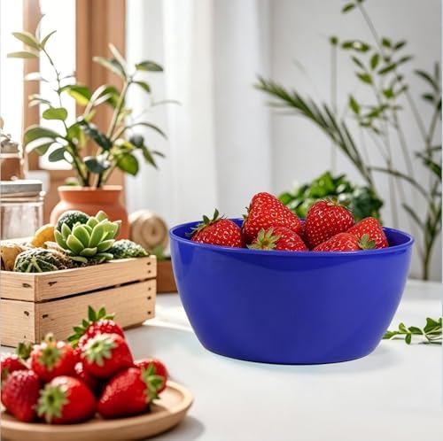 4-Piece Classic Plastic Prep Bowls with Lids, Nesting Plastic Small Mixing Bowl Set for Mixing, Baking, Prepping, Cooking and Serving Food, Microwave and Dishwasher Safe (Blue)