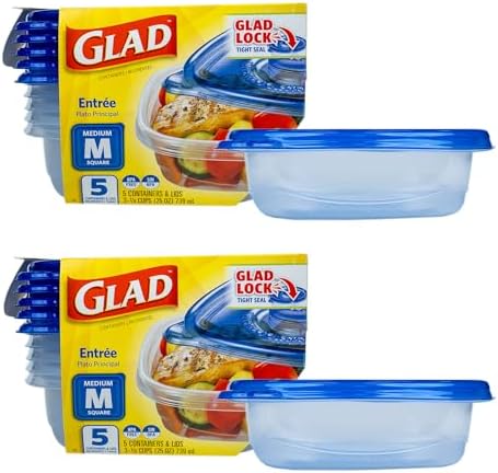 Glad GladWare Entree Food Storage Containers, Medium, 25 Oz, 5 Count, 2-Pk