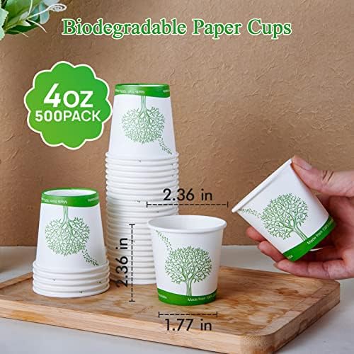 ECOLipak 500 Count 4 oz Compostable Paper Cups, Disposable Paper Coffee Cup
