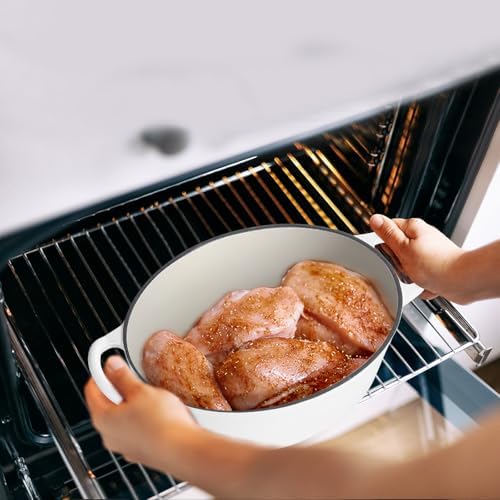 Leonyo 5-Quart Enameled Cast Iron Oval Dutch Oven Pot with Lid, White