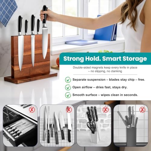 Magnetic Knife Block Wooden Knife Holder Rack for Knives Storage Stand