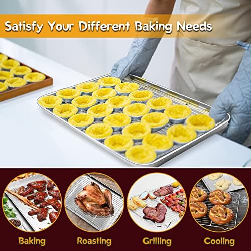 P&P CHEF Stainless Steel Baking Sheet with Rack Set for Cookie, 17.5 Inch