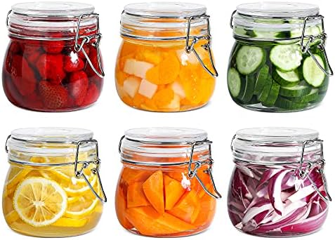 ComSaf Round Small Glass Pantry Jars with Airtight Lids 17 oz 6 Pack