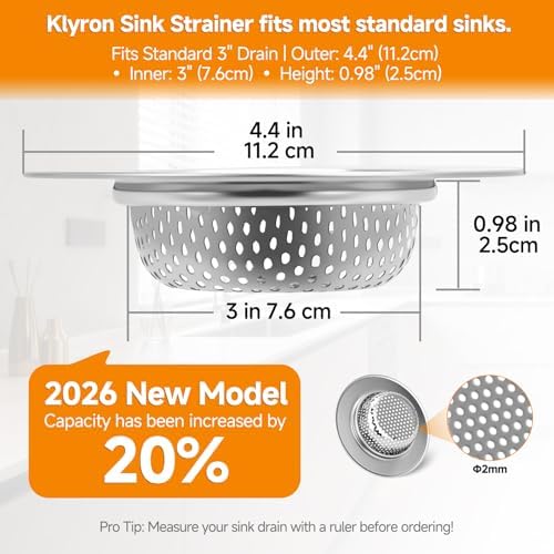 3-Pack Stainless Steel Kitchen Sink Strainer – 2026 Deep Basket Drain Filter, Rust-Proof Food Catcher, Smooth Edge, Fits 3.5" for Kitchen, Utility Sinks, Basins. Anti-Clog, Dishwasher Safe (4.5" OD)