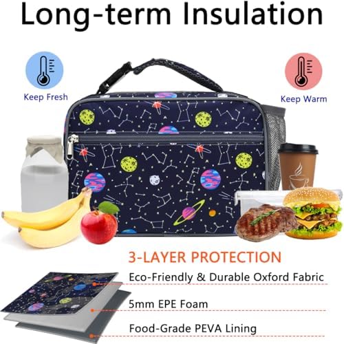 GYEUKHAM Insulated Lunch Box for School, Thermal Reusable Durable Freezable Lunch Bags for Kids Boys Girls Men Women - Small Soft Cooler Portable Lunch Tote Kit for Work Picnic Travel,Constellation