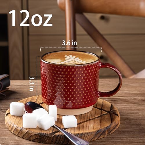 GBhome 12 OZ Stackable Coffee Mugs Set of 4, Ceramic Coffee Cups Set